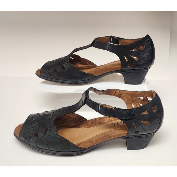 Cobb Hill by New Balance Womens Black Leather Open Toe Sandals Wedge Buckle 9.5M - Picture 2 of 16